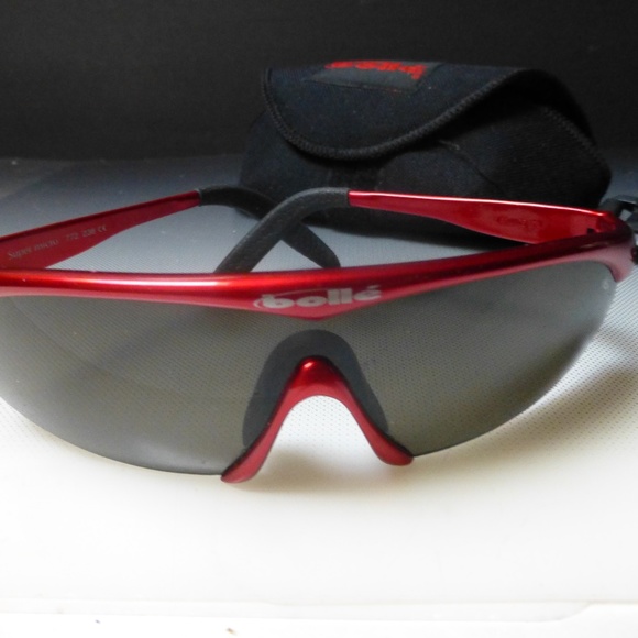bolle sunglasses fire red frames with clip on case